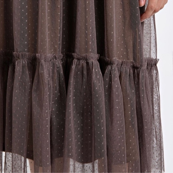 New Romantic Swiss Dot Brown Tulle Dress - Picture 7 of 7
